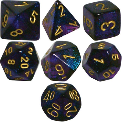 5889332835697 - POLYHEDRAL 7-DIE BOREALIS CHESSEX DICE SET - ROYAL PURPLE WITH GOLD NUMBERS CHX-27467