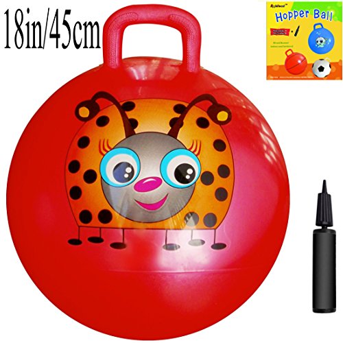 5889332885265 - SPACE HOPPER BALL: RED, 18IN/45CM DIAMETER FOR AGES 3-6, PUMP INCLUDED (HOP BALL, KANGAROO BOUNCER, HOPPITY HOP, SIT AND BOUNCE, JUMPING BALL)
