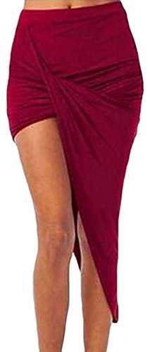 5901641331254 - GENERIC WOMEN BODYCON SEXY BANDAGE IRREGULAR CLUB DRESS WINE RED S