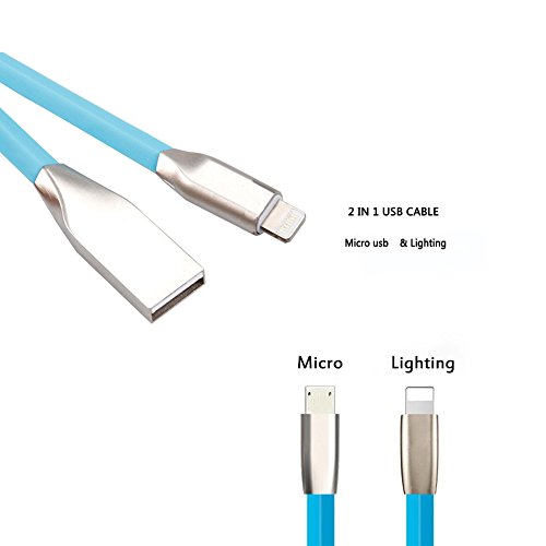 5901844750616 - ZV 3FT 2 IN 1 USB CABLE FOR IPHONE IOS AND ANDROID MICRO USB AND LIGHTNING DATA/SYNC FAST CHARGE CABLE 3D ZINC ALLOY EXCELLENT DESIGNED (BLUE)
