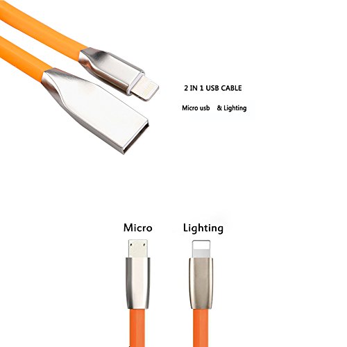 5901844750692 - ZV 3FT 2 IN 1 USB CABLE FOR IPHONE IOS AND ANDROID MICRO USB AND LIGHTNING DATA/SYNC FAST CHARGE CABLE 3D ZINC ALLOY EXCELLENT DESIGNED (ORANGE)