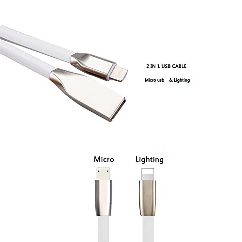5901844751323 - ZV 3FT 2 IN 1 USB CABLE FOR IPHONE IOS AND ANDROID MICRO USB AND LIGHTNING DATA/SYNC FAST CHARGE CABLE 3D ZINC ALLOY EXCELLENT DESIGNED (WHITE)
