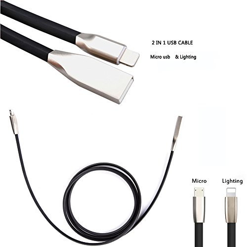 5901844751347 - ZV 3FT 2 IN 1 USB CABLE FOR IPHONE IOS AND ANDROID MICRO USB AND LIGHTNING DATA/SYNC FAST CHARGE CABLE 3D ZINC ALLOY EXCELLENT DESIGNED (BLACK)