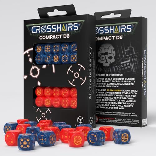 5907699497119 - CROSSHAIRS COMPACT D6: COBALT & RED BY Q-WORKSHOP, DICE FOR RPG BOARD GAMES, FOR 1+ PLAYERS AND AGES 14+