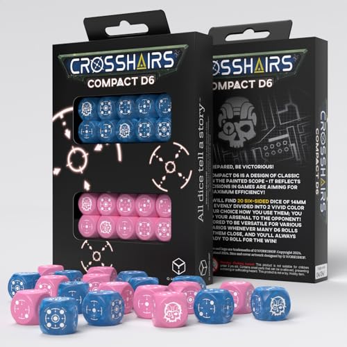 5907699497331 - CROSSHAIRS COMPACT D6: BLUE & PINK BY Q-WORKSHOP, DICE FOR RPG BOARD GAMES, FOR 1+ PLAYERS AND AGES 14+