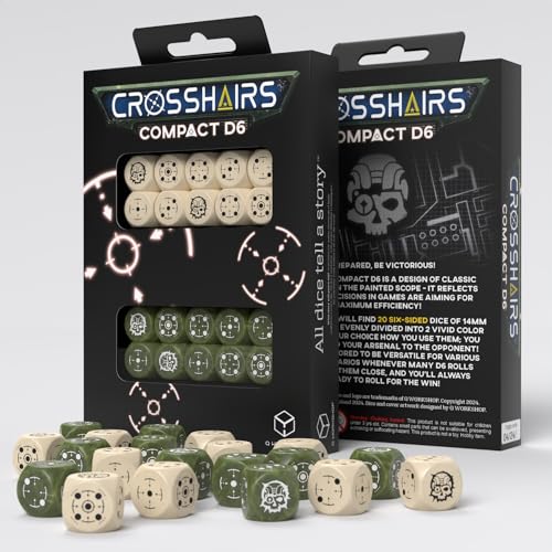 5907699497348 - CROSSHAIRS COMPACT D6: BEIGE & OLIVE BY Q-WORKSHOP, DICE FOR RPG BOARD GAMES, FOR 1+ PLAYERS AND AGES 14+