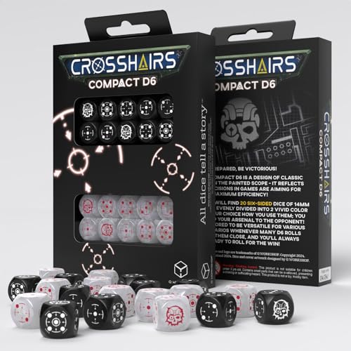 5907699497362 - CROSSHAIRS COMPACT D6: BLACK & PEARL BY Q-WORKSHOP, DICE FOR RPG BOARD GAMES, FOR 1+ PLAYERS AND AGES 14+