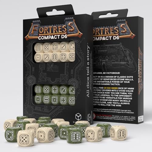 5907699497379 - FORTRESS COMPACT D6: BEIGE & OLIVE BY Q-WORKSHOP, DICE FOR RPG BOARD GAMES, FOR 1+ PLAYERS AND AGES 14+