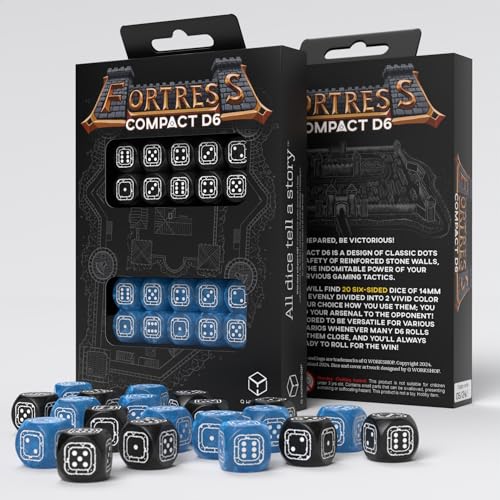 5907699497386 - FORTRESS COMPACT D6: BLACK & BLUE BY Q-WORKSHOP, DICE FOR RPG BOARD GAMES, FOR 1+ PLAYERS AND AGES 14+