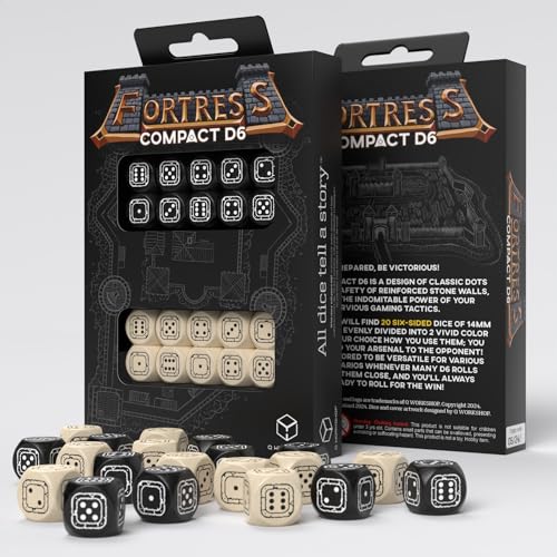 5907699497393 - FORTRESS COMPACT D6: BLACK & BEIGE BY Q-WORKSHOP, DICE FOR RPG BOARD GAMES, FOR 1+ PLAYERS AND AGES 14+