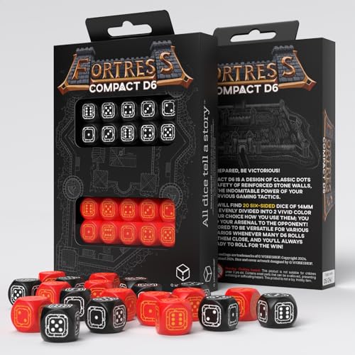 5907699497409 - FORTRESS COMPACT D6: BLACK & RED BY Q-WORKSHOP, DICE FOR RPG BOARD GAMES, FOR 1+ PLAYERS AND AGES 14+