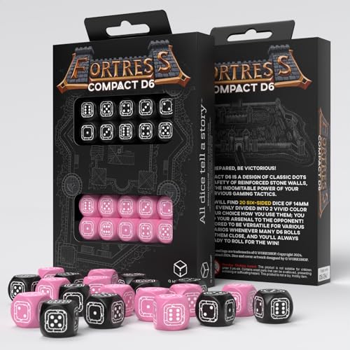 5907699497416 - FORTRESS COMPACT D6: BLACK & PINK BY Q-WORKSHOP, DICE FOR RPG BOARD GAMES, FOR 1+ PLAYERS AND AGES 14+