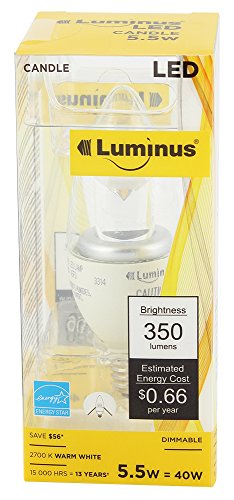 0059212873094 - LUMINUS PLYC6012 B11 E12 BASE 5.5W 350-LUMEN WARM WHITE 2700K DIMMABLE LED LIGHT BULB