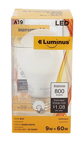 0059212873377 - LUMINUS PLYC1362 A19 9W 800-LUMEN WARM WHITE 2700K DIMMABLE LED LIGHT BULB
