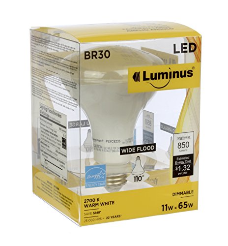 0059212875036 - LUMINUS PLYC5232 BR30 - 11W (65W) 850 LUMENS WARM WHITE 2700K DIMMABLE LED LIGHT BULB - 6 PACK,