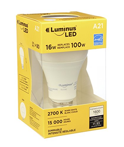 0059212879300 - LUMINUS PLYC1412 A21 OMNI - 16W (100W) 1600 LUMENS WARM WHITE 2700K DIMMABLE LED LIGHT BULB - 6 PACK