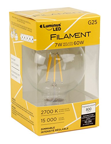 800 Lumens Warm White 2700K Dimmable LED Light Bulb-6 Pack 60W Luminus PLYC3296A PLF1542 Filament G25-7.5W