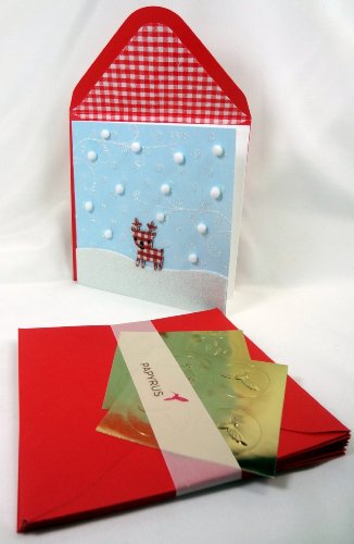 0059584030163 - PAPYRUS CHRISTMAS PLAID REINDEER, GLITTERY & COTTON BALL SNOW PREMIUM HOLIDAY CARDS BOXED SET OF 8 GREETING CARDS WITH LINED ENVELOPES DELUXE TEXTURED CARD STOCK