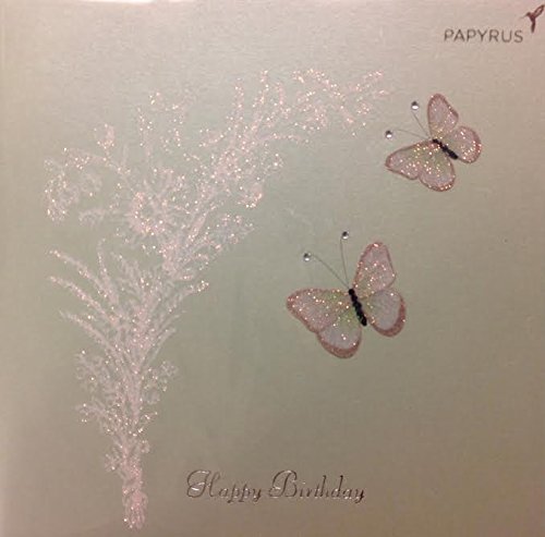 0059584115501 - ELEGANT PAPYRUS HAPPY BIRTHDAY CARD - GLITTER EMBELLISHED BUTTERFLIES - SQUARE GREEN ENVELOPE