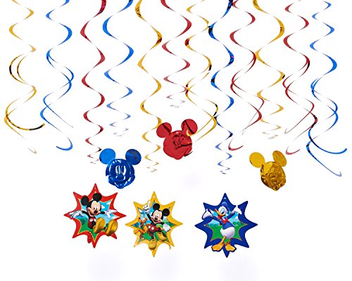 0599038144393 - DISNEY MICKEY MOUSE BIRTHDAY PARTY HANGING SWIRL CEILING DECORATION, PACK OF 12, BLUE/RED/YELLOW , 24, FOIL