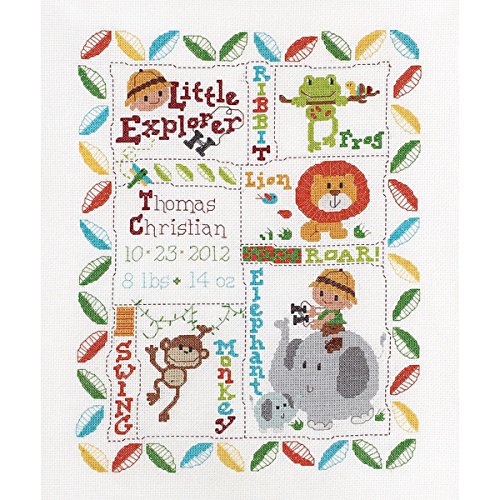 0599039238459 - BUCILLA COUNTED CROSS STITCH BIRTH RECORD KIT, 10 BY 13-INCH, 45716 LITTLE EXPLORER