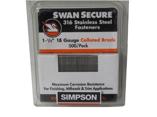 0599039480735 - SIMPSON SWAN SECURE T18N150FNB 18-GAUGE 316 STAINLESS STEEL 1-1/2-INCH BRAD NAILS, 500 PER BOX
