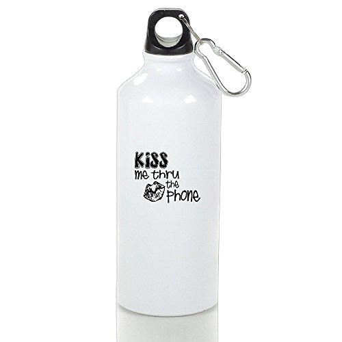 5998455256804 - GENERIC KISS ME SPORTS WATER BOTTLE PORTABLE FLASK WITH CARABINER HOOK WHITE
