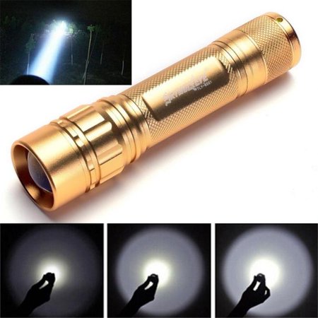 0600025065833 - ZOOMABLE 3000 LUMEN 3 MODES CREE XML XPE LED FOCUS 18650 GOLD FLASHLIGHT