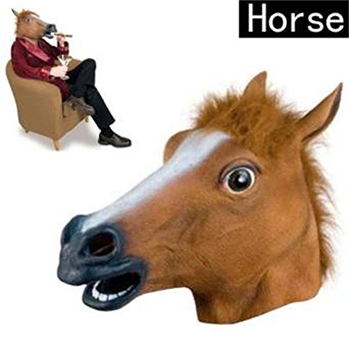 6000346522048 - 2015 NOVELTY CREEPY HORSE HALLOWEEN MASK EXTREMELY FUNNY JOKES MASQUERADE SCARY MASKS LATEX RUBBER COSTUME THEATER PROP PARTY (ONE SIZE, BROWN#)