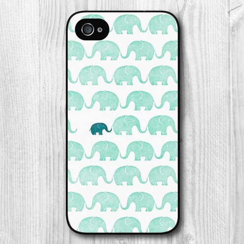 0600060166472 - NEW LOVELY DESIGN MINT GREEN ELEPHANT PATTERN PROTECTIVE HARD PHONE COVER SKIN CASE FOR IPHONE 4 4S +SCREEN PROTECTOR
