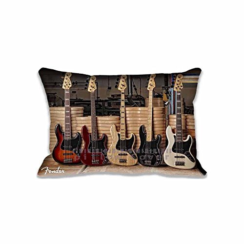 6000688018698 - FENDER GUITAR BASS ZIPPER PILLOW COVERS FOR CRAFTS ; CUSTOM PHOTO MUSIC CUSHION COVER PERSONALIZED FANTASY PILLOWCASE SET
