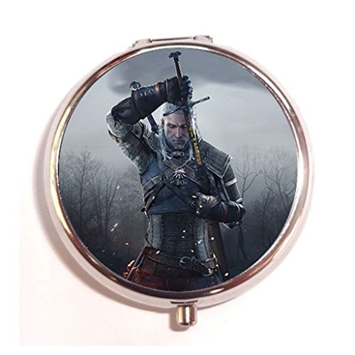 6001295009352 - THE WITCHER 3 CUSTOM ROUND SILVER PILL BOX POCKET 2 INCHES MEDICINE TABLET