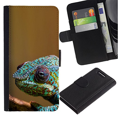 6001500070689 - ARTCO CASES - SONY XPERIA Z1 COMPACT D5503 - CUTE CHAMELEON WATERCOLOR - SLIM PU LEATHER WALLET CREDIT CARD CASE COVER SHELL ARMOR