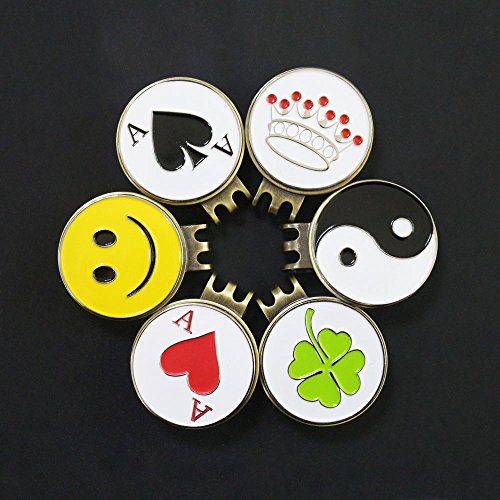 0600209396296 - 6PCS STRONG MAGNETIC ANTIQUE BRASS GOLF HAT CAP CLIP WITH SOFT ENAMEL GOLF BALL MARKER