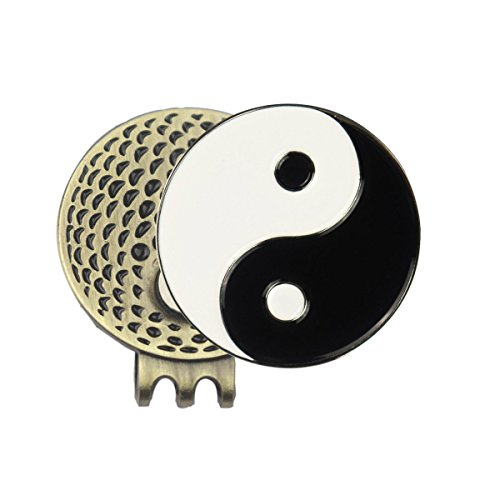 0600209396418 - YIN YANG SOFT ENAMEL GOLF BALL MARKER WITH MAGNETIC ANTIQUE BRASS PERSONALIZED GOLF HAT CAP CLIP