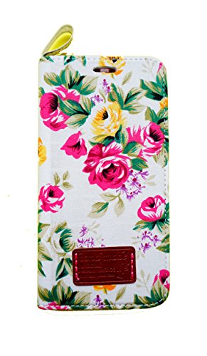 0600209910966 - CASE FOR IPHONE 6,COVER FOR IPHONE 6, COLORFUL PAINTED FLOWER PRINTED COTTON FABRICS WALLET CASE FOR IPHONE 6,FLIP CASE FOR APPLE IPHONE 6,PU LEATHER FLIP WALLET CASE CREDIT CARD HOLDER,FLIP COVER SKIN FOR APPLE IPHONE 6 4.7(FLOWERS/WHITE)