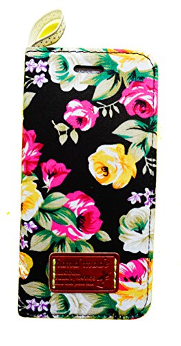 0600209910973 - CASE FOR IPHONE 6,COVER FOR IPHONE 6, COLORFUL PAINTED FLOWER PRINTED COTTON FABRICS WALLET CASE FOR IPHONE 6,FLIP CASE FOR APPLE IPHONE 6,PU LEATHER FLIP WALLET CASE CREDIT CARD HOLDER,FLIP COVER SKIN FOR APPLE IPHONE 6 4.7(FLOWERS/BLACK)