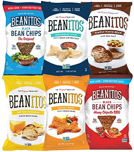 0600231739429 - BEANITOS BEAN CHIPS, HEALTHY VEGAN SNACKS, VARIETY PACK OF 6 WITH BLACK, WHITE RESTAURANT SYLE, PINTO, CHEDDAR, NACHO AND BBQ FLAVORS
