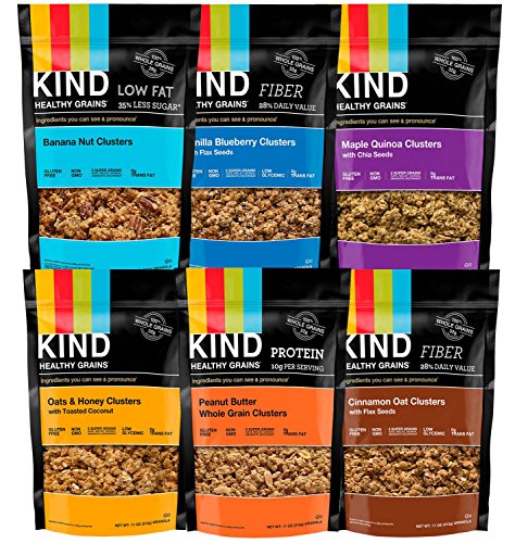 0600231739467 - KIND HEALTHY WHOLE GRAINS SNACK GRANOLA CLUSTERS, VARIETY PACK OF 6 WITH PEANUT BUTTER, VANILLA BLUEBERRY, CINNAMON, OATS & HONEY, BANANA NUT AND MAPLE QUINOA FLAVORS