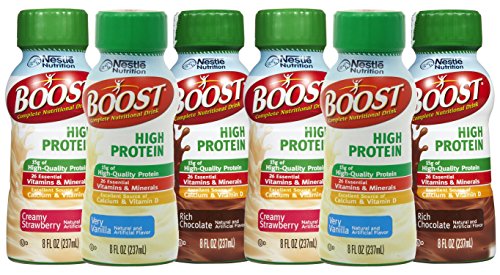 0600231739900 - BOOST HIGH PROTEIN DRINKS 8 FL OZ (6 COUNT) VARIETY PACK STRAWBERRY, CHOCOLATE, VANILLA FLAVORS SUITABLE FOR CELIAC DISEASE AND LACTOSE INTOLERANCE WITH ELECTROLYTES, CALCIUM, VITAMIN D, ANTIOXIDANTS