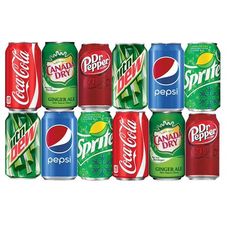 0600231740555 - ASSORTMENT OF SODA, COCA-COLA, PEPSI, DR PEPPER, MOUNTAIN DEW, SPRITE AND GINGER ALE DRINKS REFRIGERATOR RESTOCK KIT (PACK OF 6)