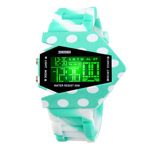 0600313060779 - UNISEX FASHION PLANE WATER RESISTANT WATCHES MULTI FUNCTION DIGITAL LED WATCH FOR CHILDREN KIDS STUDENTS BOYS GIRLS OUTDOOR SPORTS WATCH CHRISTMAS GIFT WATCH (GREEN)