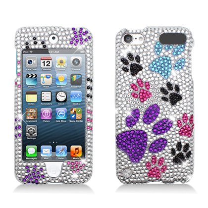 6003171132307 - APPLE IPOD TOUCH 5 / 5TH GENERATION - FULL DIAMOND BLING HARD SHELL CASE (COLORFUL PAW PRINTS)