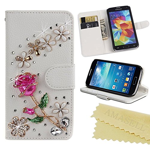 0600649051441 - GALAXY S7 CASE, EBEST HANDMADE BLING CRYSTAL RHINESTONE FOLIO WALLET STAND PU LEATHER CASE WITH CASH/CARD HOLDER SAMSUNG GALAXY S7 CASE, RED ROSE