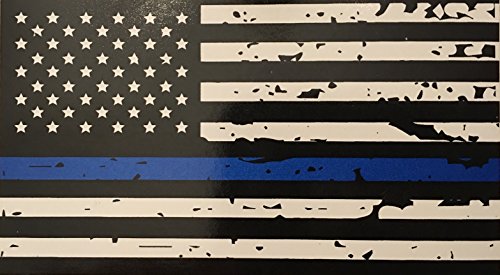 0600663144358 - BLUELINE FLAGS TATTERED THIN BLUE LINE VINYL REFLECTIVE DECAL, BLACK, WHITE & BLUE AMERICAN FLAG STICKER HONORING OUR MEN & WOMEN OF LAW ENFORCEMENT, 3M