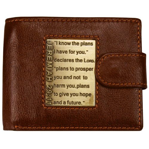 6006937087309 - BROWN GENUINE LEATHER WALLET W/BRASS INLAY - JEREMIAH 29:11