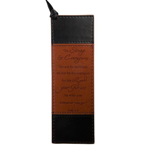 6006937103566 - STRONG & COURAGEOUS TWO-TONE FAUX LEATHER PAGEMARKER / BOOKMARK - JOSHUA 1:9