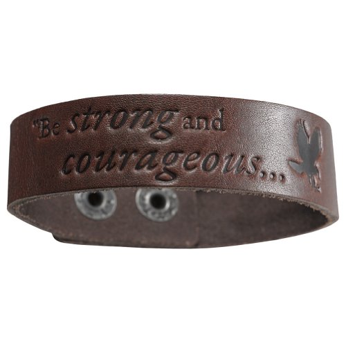 6006937109735 - LEATHER BE STRONG & COURAGEOUS CHRISTIAN WRISTBAND - JOSHUA 1:9