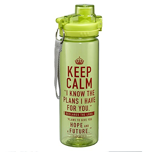 6006937122161 - KEEP CALM LIME GREEN PLASTIC WATER BOTTLE - JEREMIAH 29:11