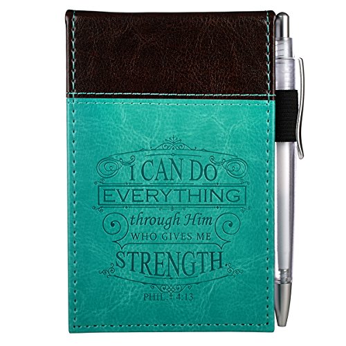 6006937125889 - I CAN DO EVERYTHING THROUGH HIM TURQUOISE & BROWN POCKET NOTEPAD W/PEN